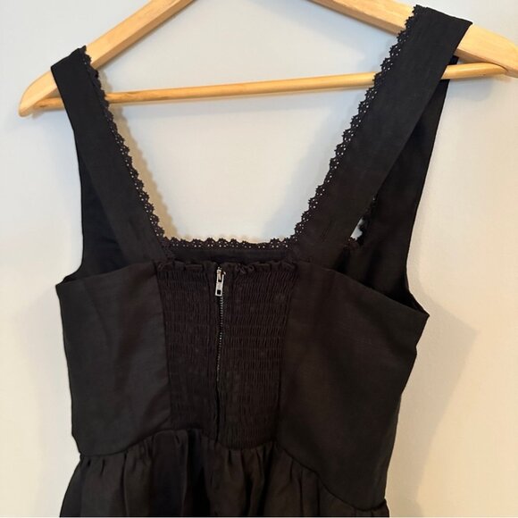 NEW Reformation Tagliatelle  Linen Black Midi Dress Lace Detail | size 4 - Picture 6 of 14
